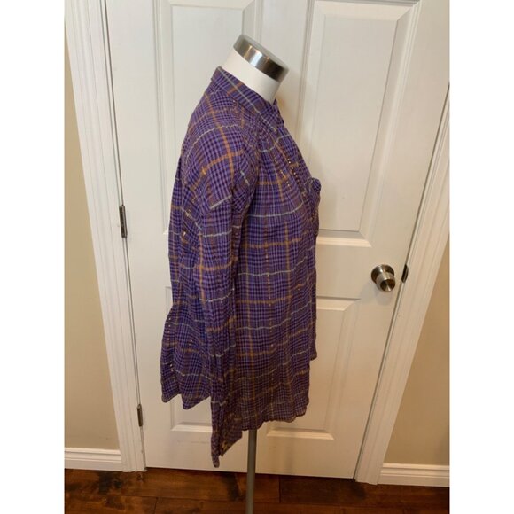 Free People Purple Shimmering Plaid Button Up Shirt, Size XS - Picture 3 of 6